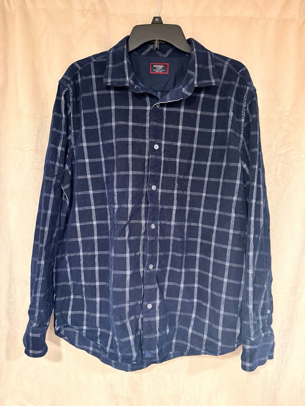Untuckit Blue Flannel Plaid corduroy Long Sleeve Button Down Men’s Shirt XL